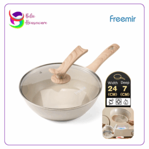 Freemir Wajan Cekung Wok Pan Anti Lengket 24cm Semi Presto Tutup Kaca (A28001) - Beige