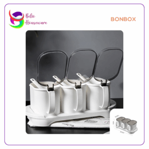 Bonbox Rak Bumbu / Rak Gula Kopi + Sendok 3 Sekat Kapasitas Besar BKE3203 - White