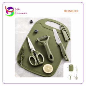 Bonbox Pisau Set + Gunting + Peeler + Talenan 4in1 - Green
