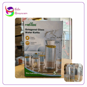 No Brand Mehaa Teko Kaca + 4Pcs Gelas Hexagonal - Transparant